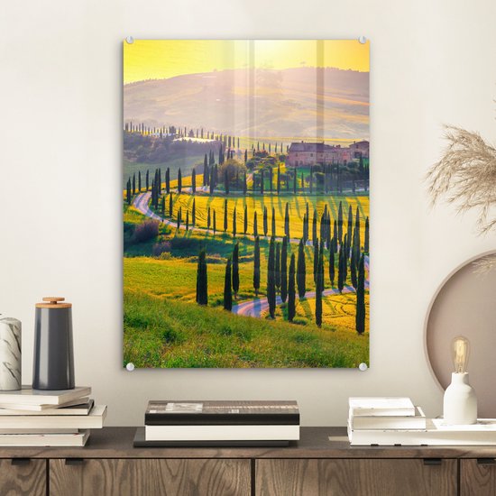 MuchoWow® Peinture sur verre 30x40 cm - Peinture sur verre acrylique - Herbe - Soleil - Colline - Paysage - Photo sur verre - Peintures