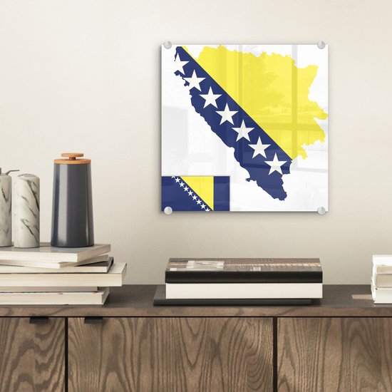 MuchoWow® Peinture sur verre 20x20 cm - Peinture sur verre acrylique - Une illustration de la Bosnie-Herzégovine dans la couleur du drapeau - Photo sur verre - Peintures