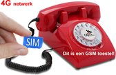 Opis 60's 4G MOBILE Retro Vaste Telefoon met SIM - 4G - Draaischijf - rood