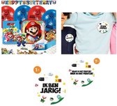 Super Mario - Verjaardags pakket - Compleet - Kinderfeest - Versiering - Tafelkleed - Bekers - Bordjes - Servetten - Ballonnen - Uitnodigingen - Uitdeelzakjes - 8 unieke stick-on button stickers