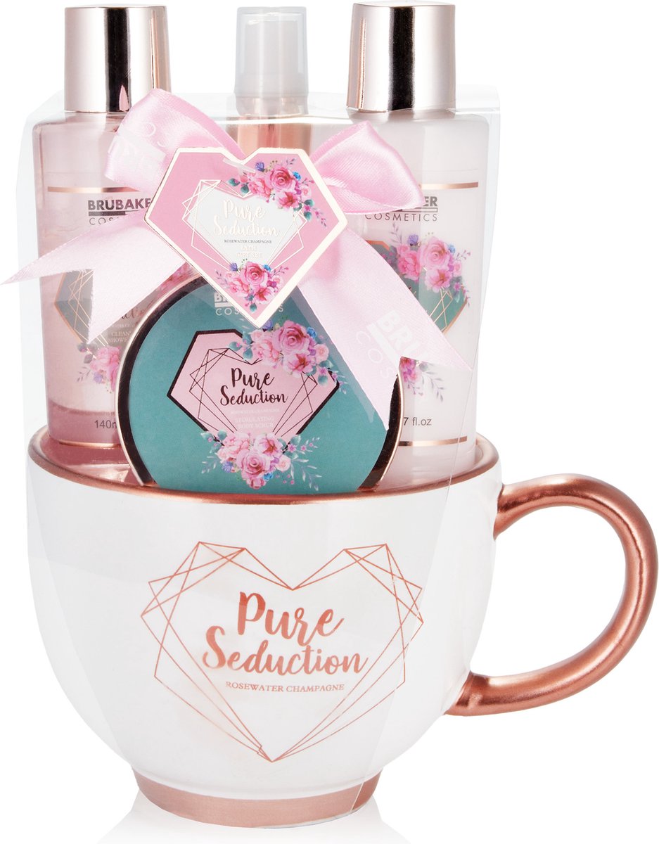 Goedkoopste BRUBAKER Cosmetics 5-Delige Verzorgingsset Pure Seduction - Rozenwater Champagne - Cadeautip Vrouw - Cadeau Idee - in Moderne Koffiekop - Roségoud