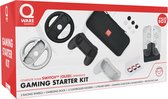 Qware Gaming - Bundle adapté pour Nintendo Switch - Poignées de contrôleur - Gamecase - Chargeur - Volant - Couverture - Thumbgrips - Kit de démarrage - Station de charge - Chargeur - Indication LED - Multi - Station d'accueil - Noir/ White