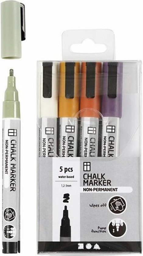 Foto: Krijtstiften set chalk markers pastel kleuren lijndikte 1 2 3 mm 2 x 5 stuks