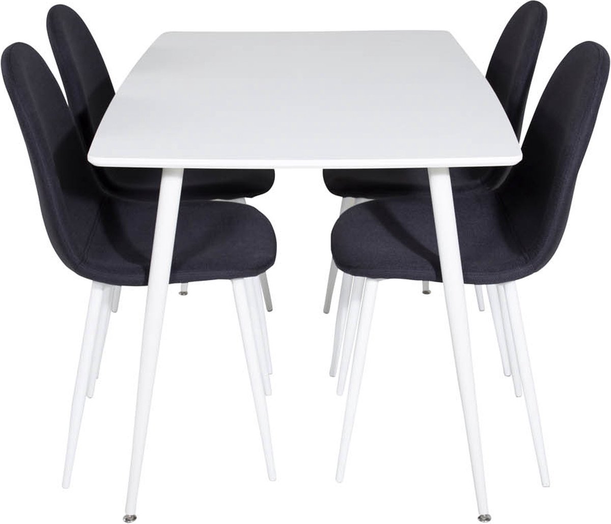 Polar120X80WHWH eethoek eetkamertafel wit en 4 Polar eetkamerstal zwart, wit.