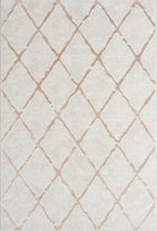 the carpet Vloerkleed Knight Elegant, Hoge kwaliteit, Woonkamerkleed, Zachte korte pool, 3-D effect, Glanzende design elementen, Hoog-Laag structuur, Beige-Rhombus, 80 x 150 cm