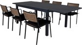 Marbella tuinmeubelset tafel 100x160/240cm en 6 stoel Paola zwart.