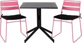 Salon de jardin Way ensemble table 70x70cm et 2 chaises Lina rose, noir.