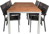 Zenia tuinmeubelset tafel 100x200cm en 6 stoel Levels zwart, naturel, zilver.
