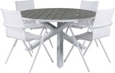 Parma tuinmeubelset tafel Ø140cm en 4 stoel Alina wit, grijs.