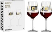 Rodewijnglas 400 ml – Serie Sagengold Nr. 2 set van 2 met druivenmotief, echt goud Made in Germany, zwart, goud