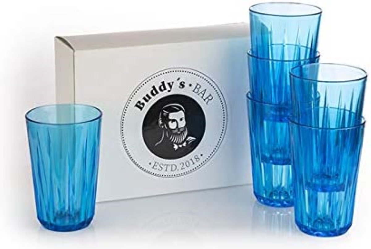 Buddy's Bar - Tritan drinkglazen set - 6 stuks - 300 ml - blauw