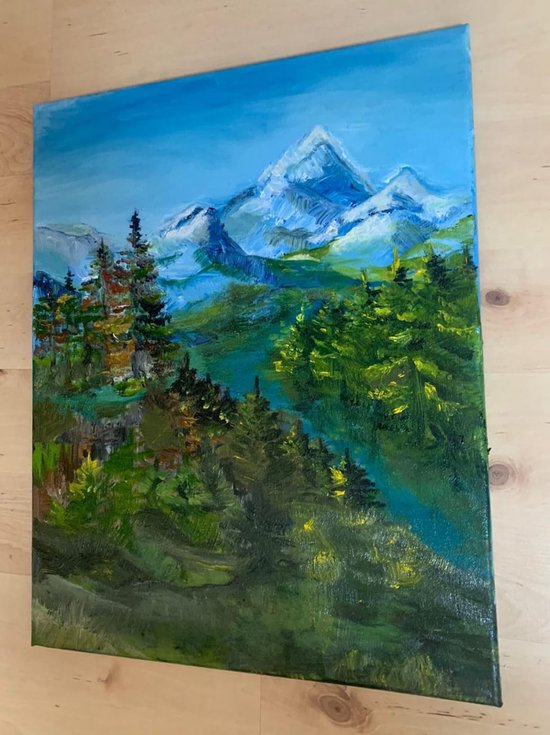 Olieverf schilderij op canvas - Bergen met landschap