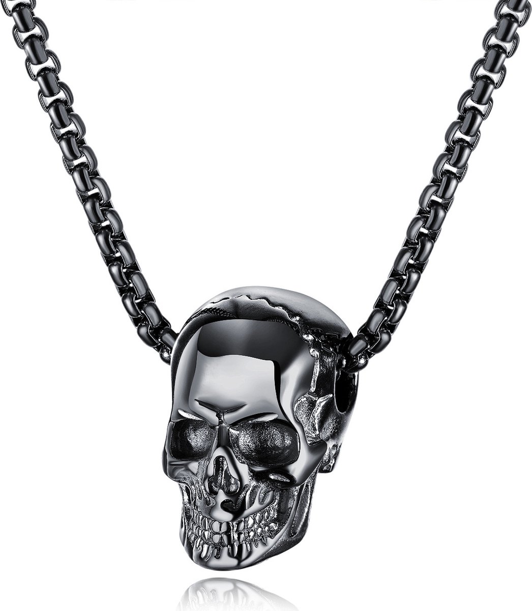 My Sweet Romance® Skull Ketting 60 cm – Zwart RVS Doodskop Hanger – Stoere Schedel Ketting voor Heren en Dames