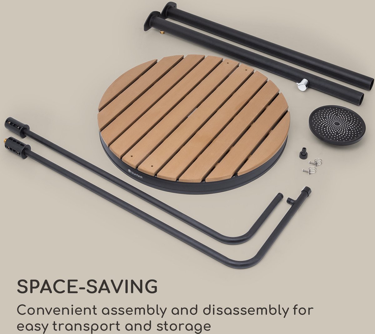 Blumfeldt Mobiele tuindouche, Buitendouche voor de tuin, Vloerdouche met verstelbare douchekop, Vloer-tuindouche met houtlook voor zwembad & sauna, Buitendouche waterdicht, Vorst- & UV-bestendig thumbnail 7