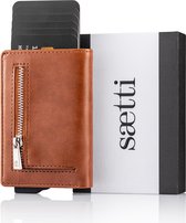 Saetti Pasjeshouder Rits - Luxe Pasjeshouder Met Rits - Bruin - Echt Leer - 12 Pasjes, Briefgeld en Muntgeld - Uitschuifbaar - RFID Creditcardhouder - Pasjeshouder voor Mannen & Vrouwen - Kaarthouder Portemonnee Premium - Incl. Luxe Cadeaubox