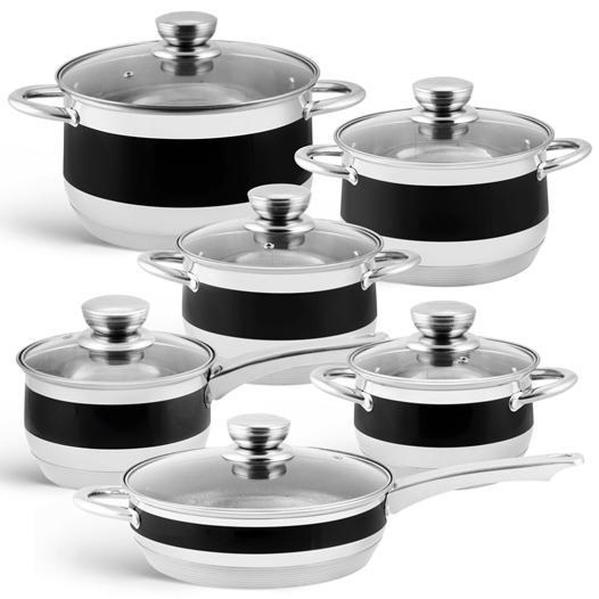 Edenberg Black Line - RVS Luxe Pannenset 12 delig - Voorzien Van