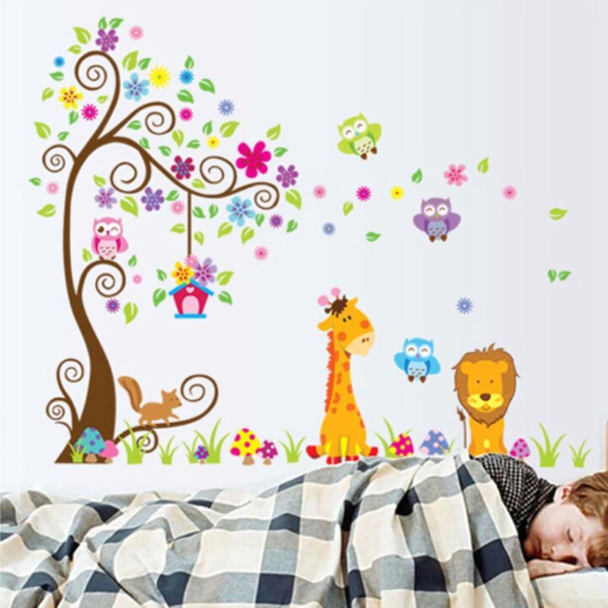 Muursticker Boom Met Dieren XXL| Wanddecoratie | Muurdecoratie | Slaapkamer | Kinderkamer | Babykamer| Jongen | Meisje | Decoratie Sticker |