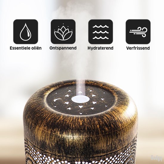 Aroma Diffuser – Geurverspreider - Aromatherapie vernevelaar – Luchtbevochtiger – Verdamper - metaal – Sfeerverlichting met 7 kleuren
