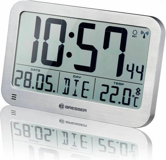 Horloge murale et de table Bresser MyTime avec écran LCD - Argent - 225x150mm