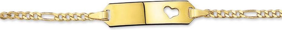 The Jewelry Collection Graveerarmband - Figaro Hart Plaat 5,5 mm - Geelgoud (14 Krt.)