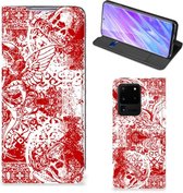 Geschikt voor Samsung Galaxy S20 Ultra Mobiel BookCase Angel Skull Red