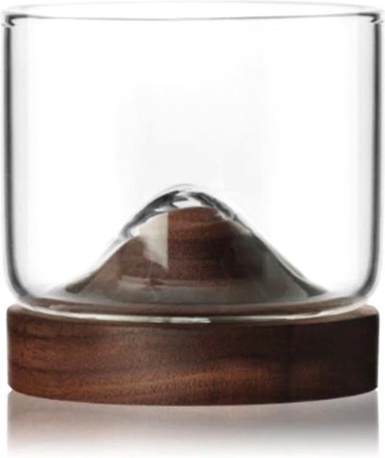 Aretica Whiskey glas op een houten onderzetter - Whiskey glas inclusief onderzetter - Bruin - Geschenk set - Luxe verpakking