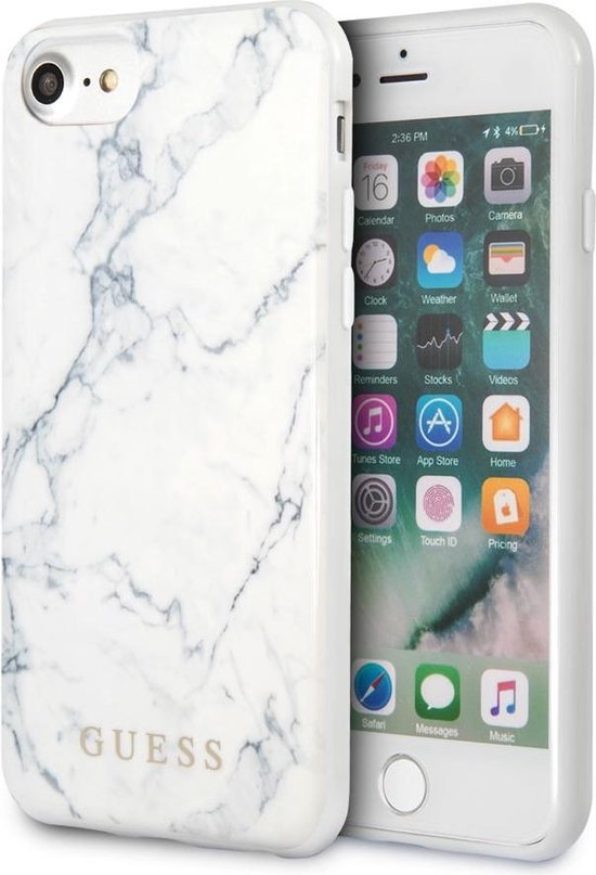 iPhone 8/7/6s/6 Backcase hoesje - Guess - Marmer look Wit - TPU | bol.com
