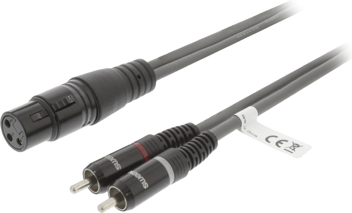 Sweex SWOP15220E30 Xlr Stereokabel Xlr 3-pins Female - 2x Rca Male 3.0 M Donkergrijs