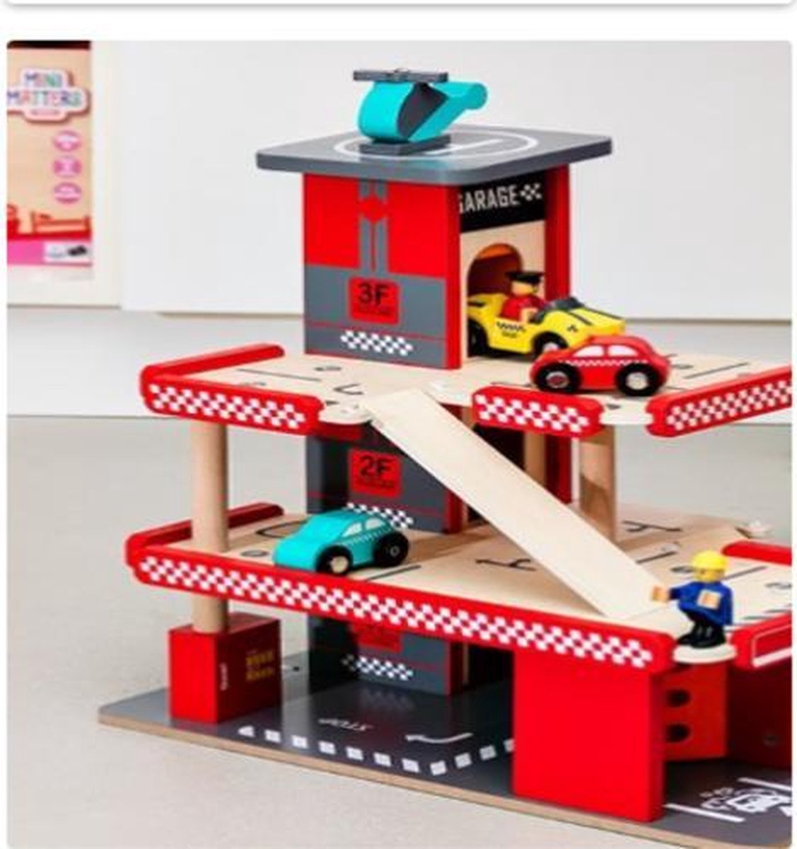 Mini Matters houten garage met lift 34 x 21 x 31,5 cm
