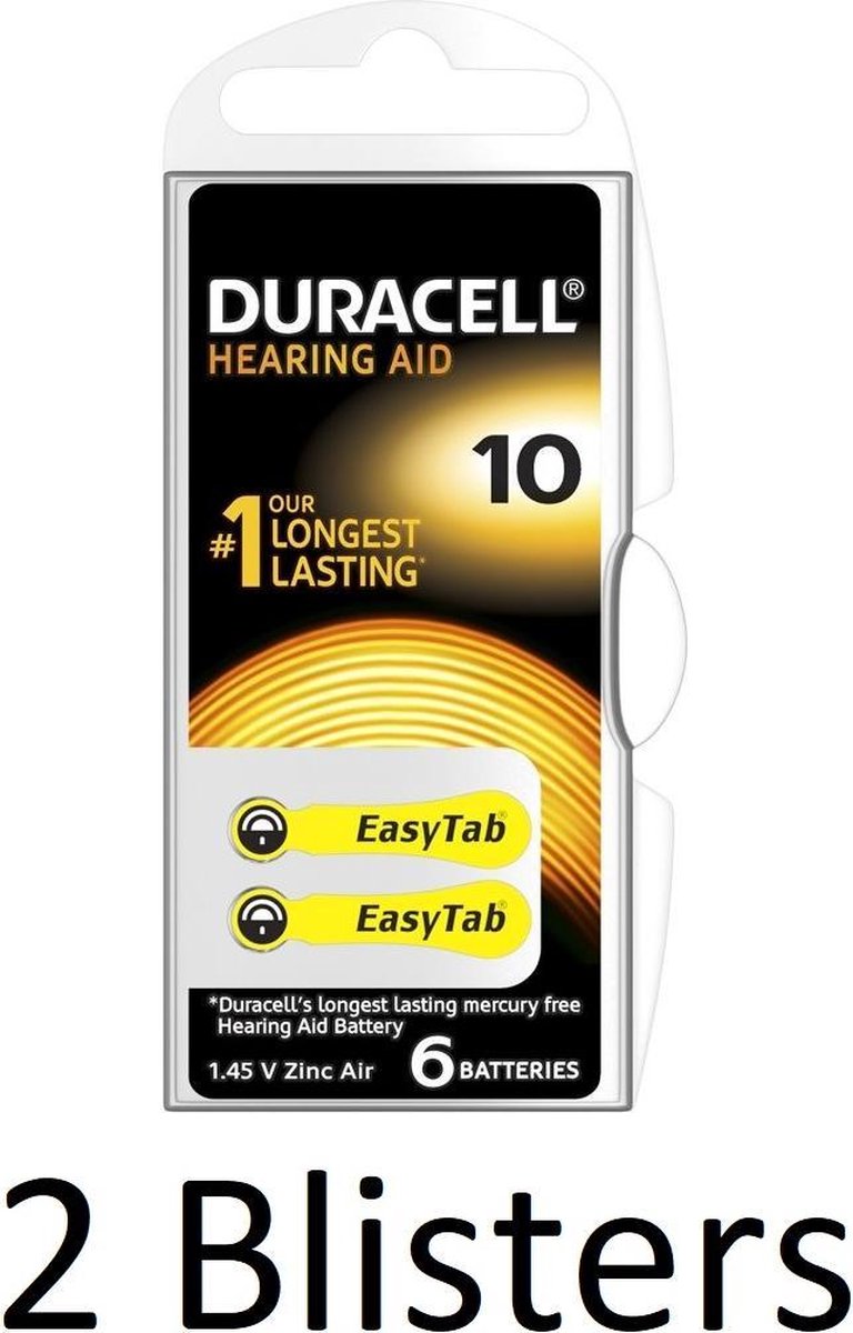12 Stuks (2 Blisters a 6 st) Duracell Duralock Hearing Aid 10 geel
