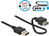 Easy-USB naar Easy-USB vormbare verlengkabel - USB2.0 - tot 0,5A / zwart - 0,50 meter