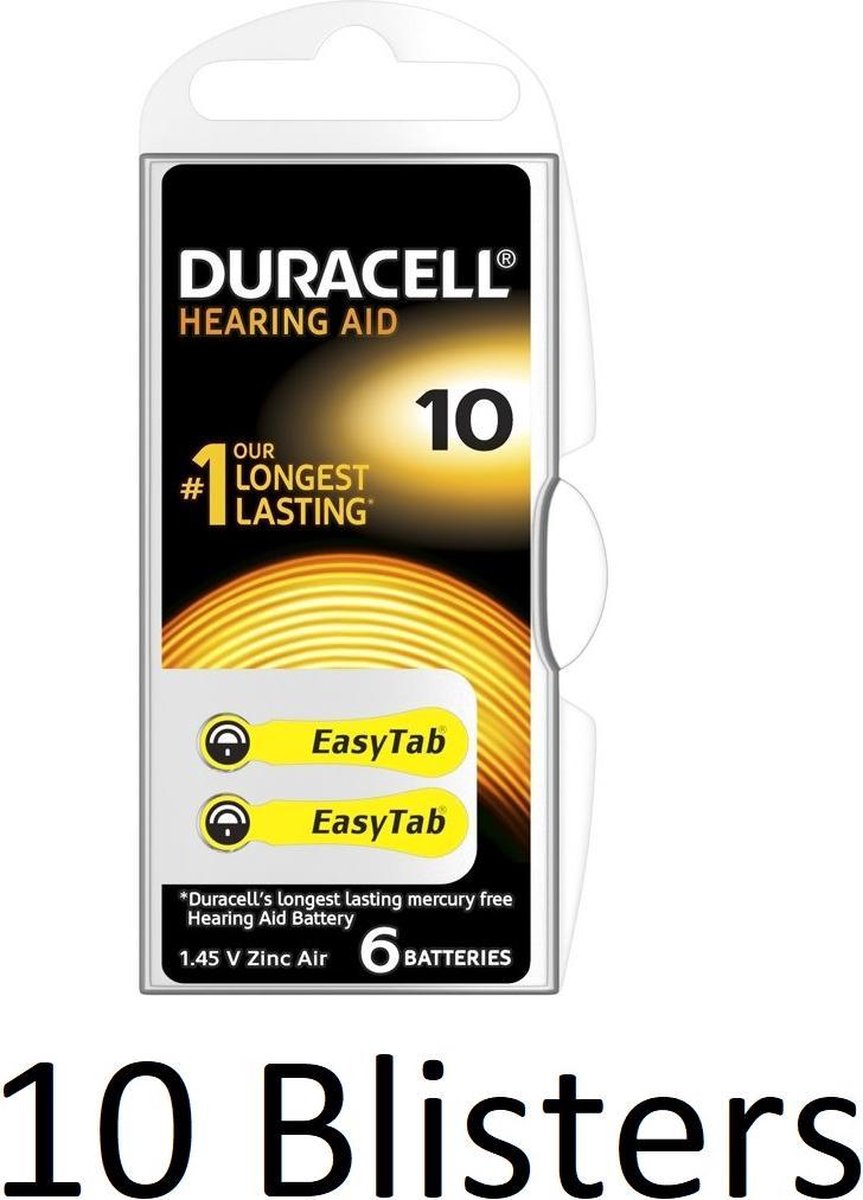 60 Stuks (10 Blisters a 6 st) Duracell Duralock Hearing Aid 10 geel