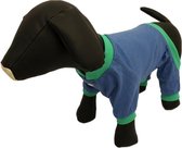 Pyjama voor de hond blauw met een groen randje - XS ( rug lengte 18 cm, borst omvang 32 cm, nek omvang 24 cm )