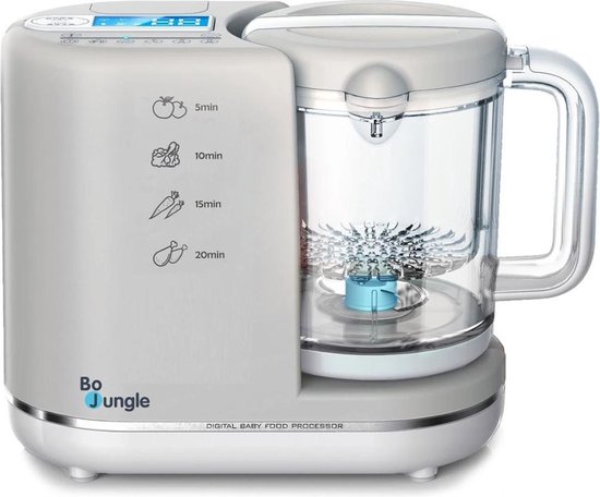 Bo Jungle - Foodprocessor - Keukenmachine - Compact - Baby voeding maken - Zelfreiniging - Blender - Stomen - Flessenwarmer - 900 ml + 500 ml - Losse onderdelen zijn vaatwasbestendig - Digital Baby Food Processor 6 in 1