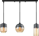 Useled - Hanglamp - Set - 3 stuks - Hanglampen Eetkamer - Hanglamp Woonkamer - Hanglamp Zwart - Hanglamp Glas - Hanglamp Modern - Draadlampen - E27 - Cilinder - Bol- Plafondbalk 80