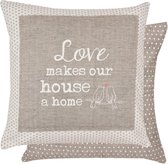 Kussenhoes | 40*40 cm | Grijs | 100% Katoen | Vierkant | Love makes our house a home | Clayre & Eef | MLH20G