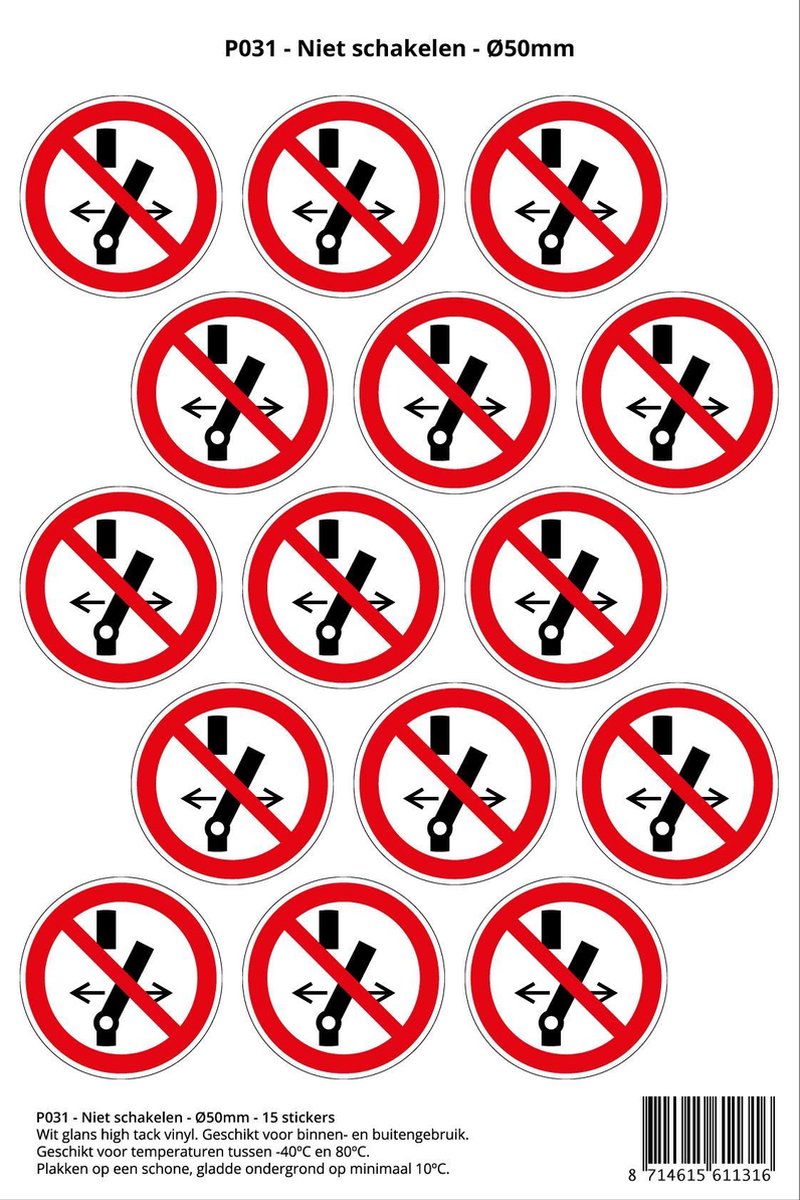 Pictogram sticker P031 - Niet schakelen - Ø 50mm - 15 stickers op 1 vel