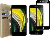 iPhone SE 2020 Hoesje - iPhone SE 2022 Hoesje - iPhone 8 Hoesje - iPhone 7 Hoesje - Book Case Leer Wallet Goud - Screenprotector Glas Full Screen Protector