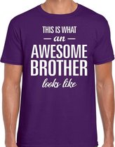 Awesome Brother tekst t-shirt paars heren M