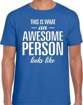 Awesome Person tekst t-shirt blauw heren - heren fun tekst shirt blauw M