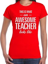 Awesome teacher cadeau t-shirt rood dames - Juffendag/ einde schooljaar cadeau S