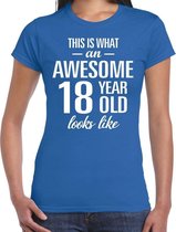 Awesome 18 year / 18 jaar cadeau t-shirt blauw dames XL