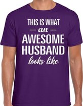 Awesome Husband / echtgenoot cadeau t-shirt paars heren S