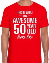 Awesome 50 year - geweldige 50 jaar cadeau t-shirt rood heren -  Verjaardag cadeau XXL