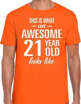 Awesome 21 year / 21 jaar cadeau t-shirt oranje heren S