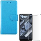 Nokia 5.1 Plus Portemonnee hoesje Turquoise met 2 stuks Glas Screen protector