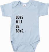 Baby rompertje Boys will be boys | Korte mouw 50/56 Lichtblauw