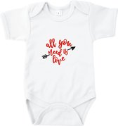 Baby Rompertje All you need is love | Korte mouw 62/68 Wit