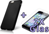 HB Hoesje Geschikt voor Apple iPhone 6 & 6s - Siliconen Back Cover & 2X Glazen Screenprotector - Zwart