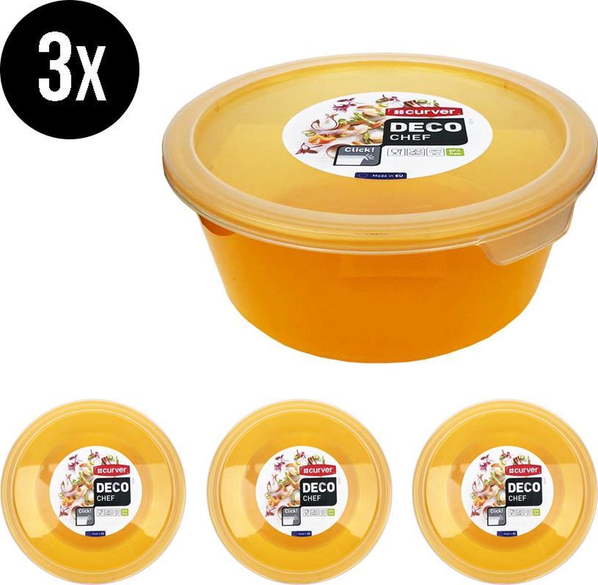 Curver deco chef 1.3L oranje met deksel rond x3 Voordeelverpakking
